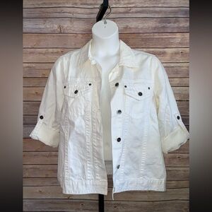 Rue+ White Button-Front Utility Jacket - 1XL
